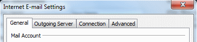 The advanced settings for your email account are split between four tabs: General, Outgoing Server, Connection and Advanced.