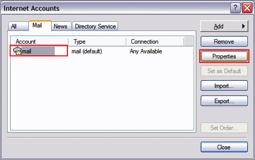 Select the account you want to edit from the list and click Properties.