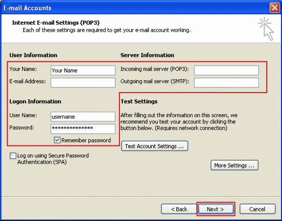 spectrum imap email setup for outlook 2003