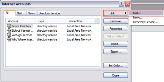 email setup for outlook express